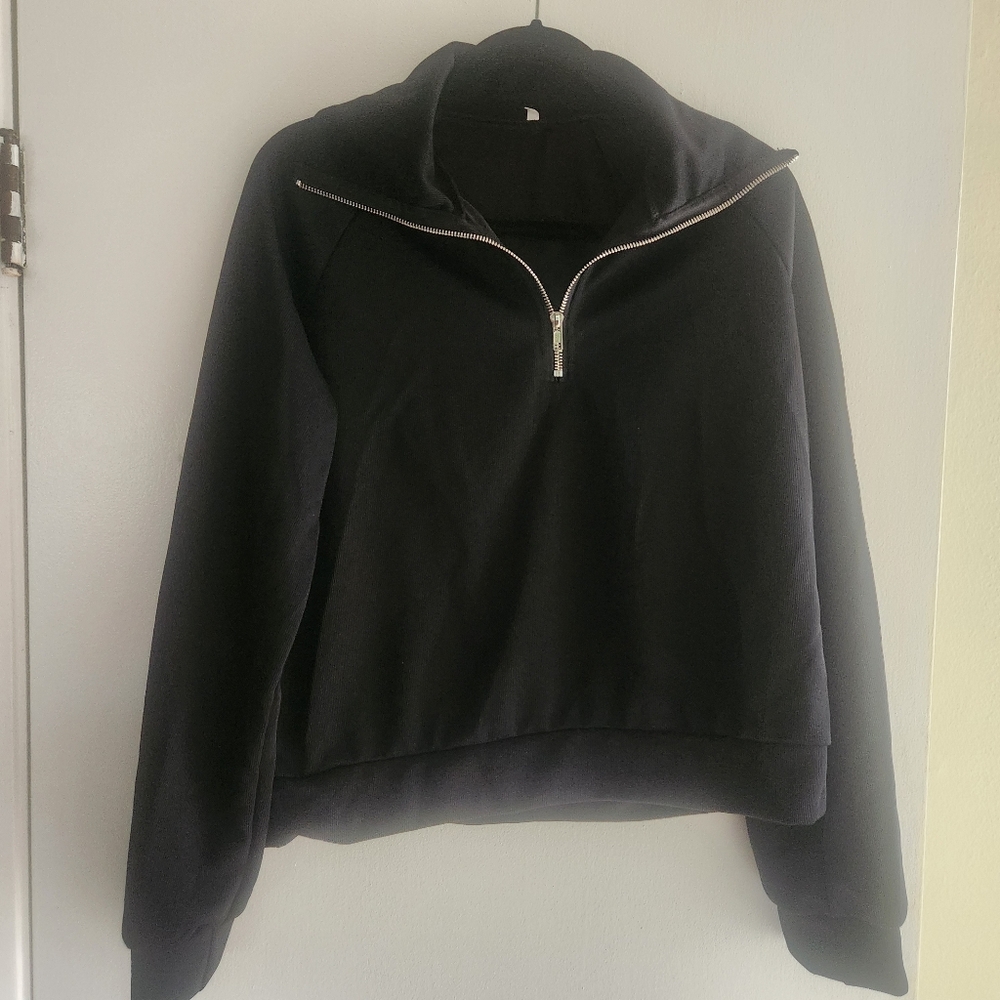Black Half-Zip Hoodie Sweatshirt With Panys